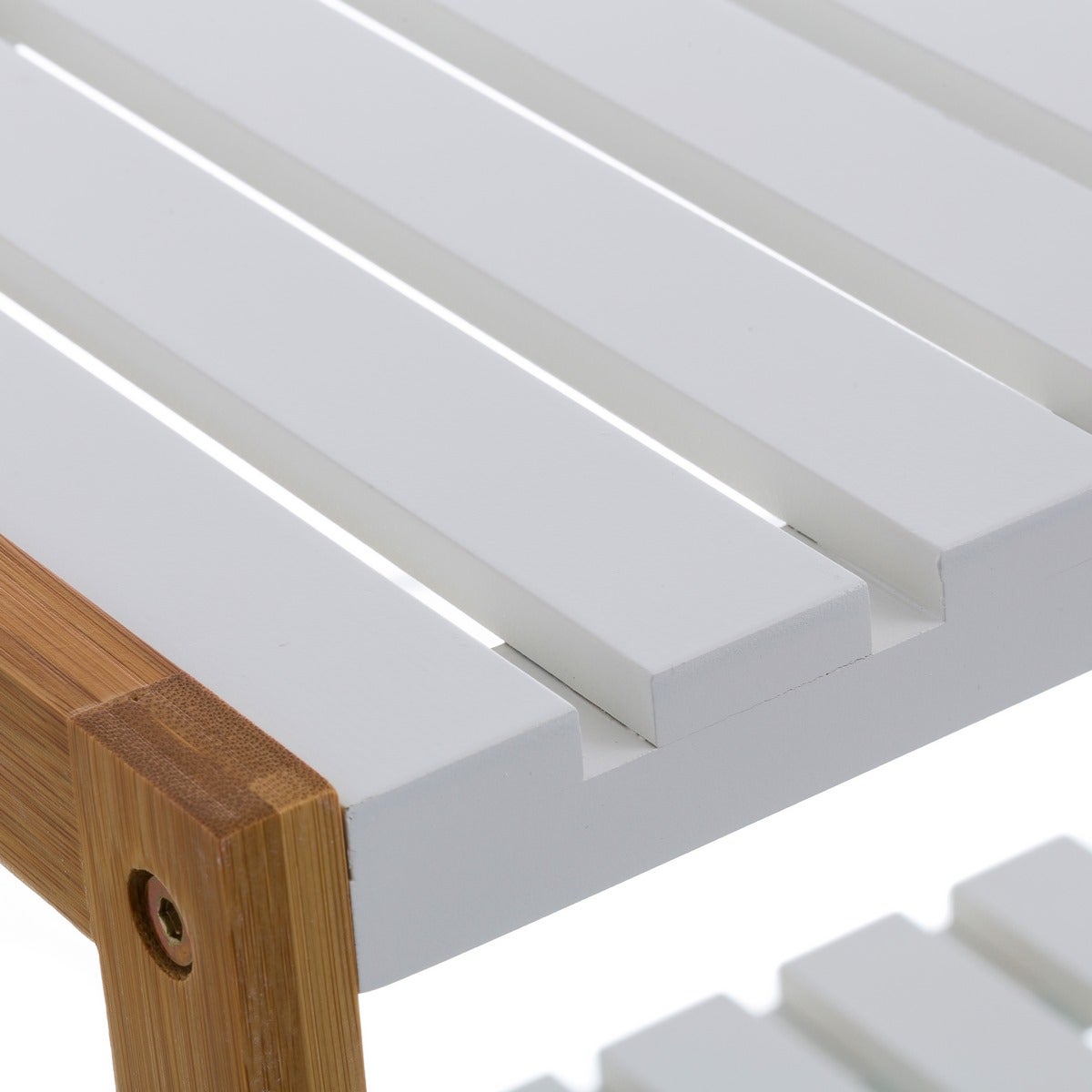 Estantería zapatero de bambú natural con 2 estantes laminados blancos de 70x26x36 cm