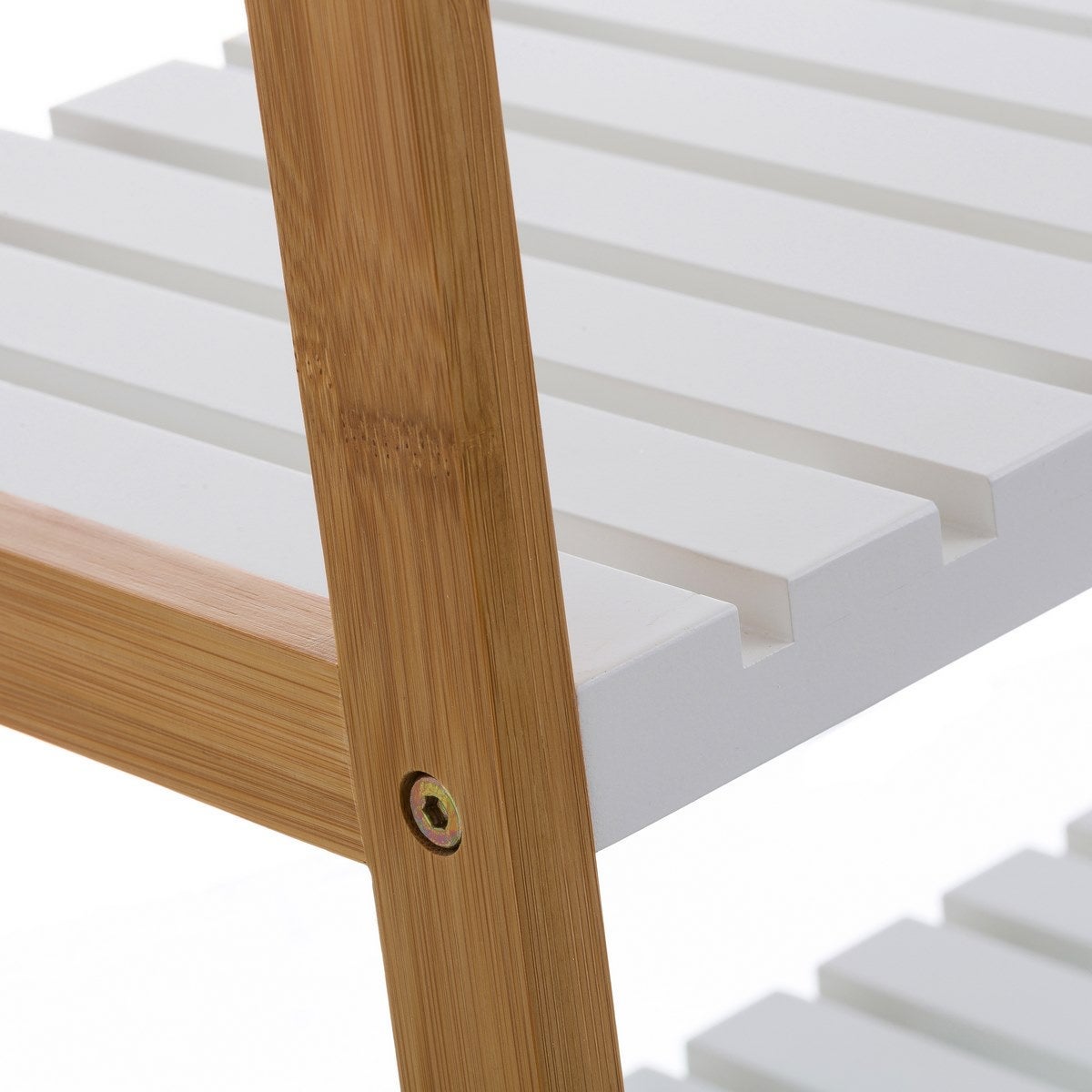Estantería zapatero de bambú natural con 3 estantes laminados blancos de 70x26x59 cm