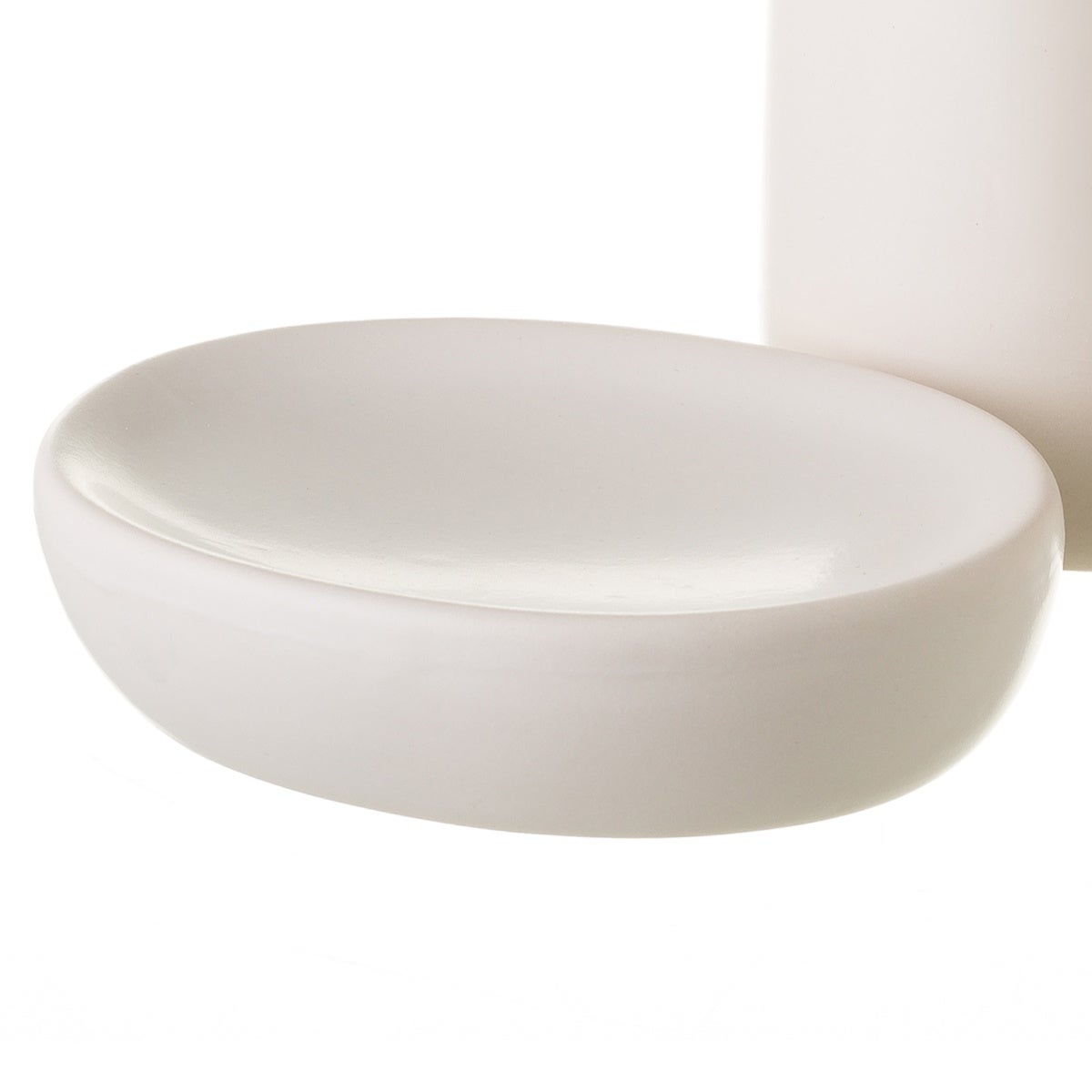 Juego de dispensador y portacepillos de baño de cerámica blanco