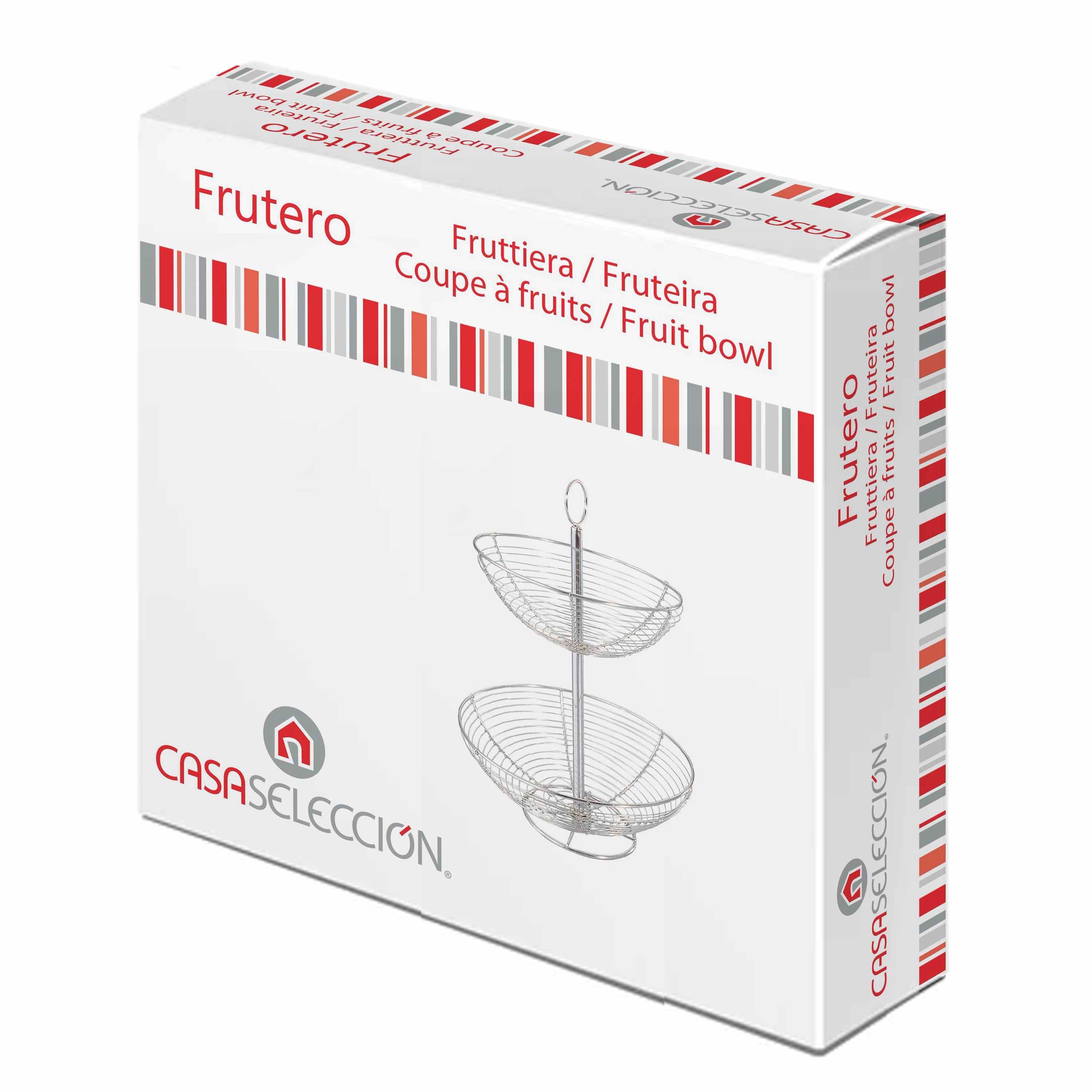 Frutero plateado de metal cromado de 2 alturas