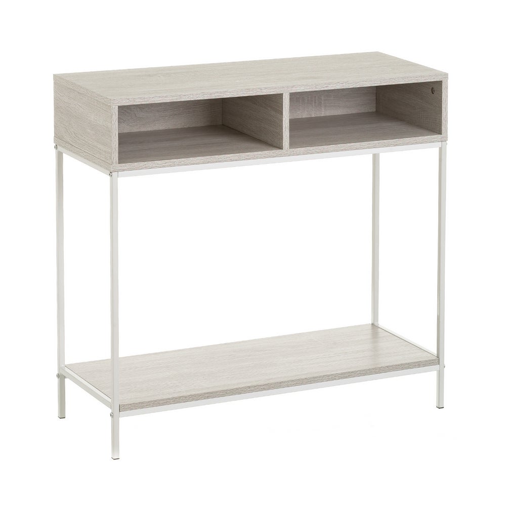 Consola auxiliar blanca de metal y madera de 75x30x80 cm