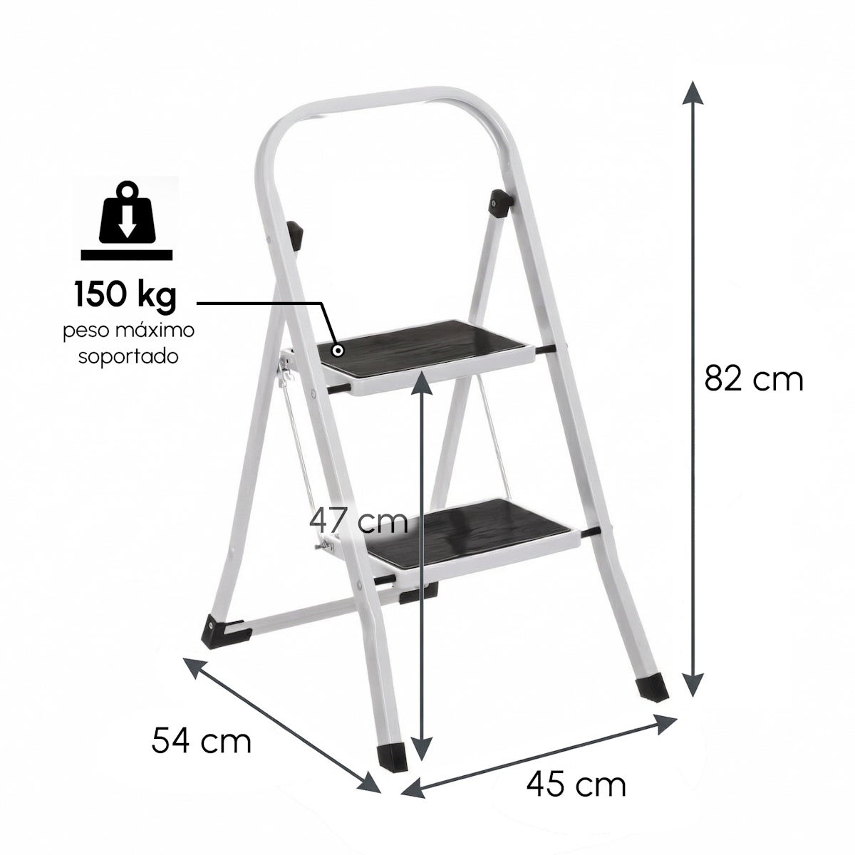 Escalera de 2 peldaños antideslizante blanco acero de 82x54x45 cm