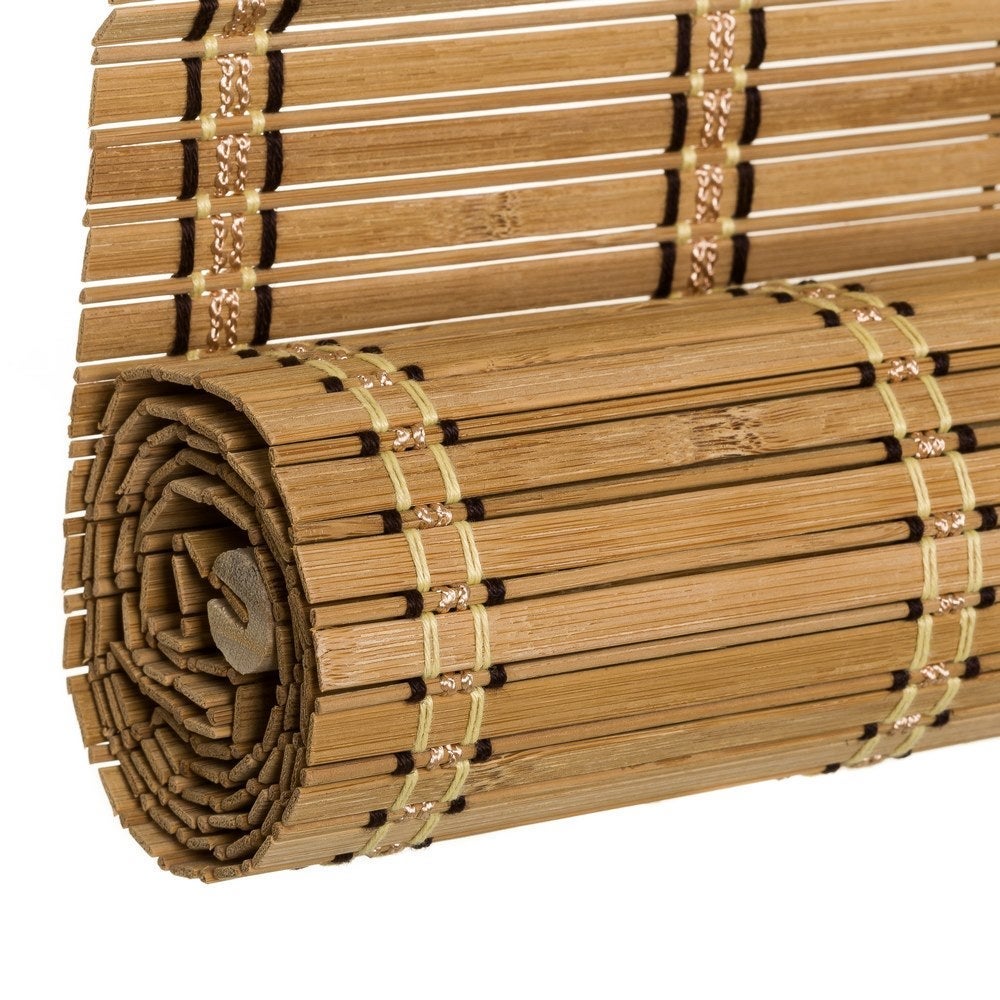 Estor enrollable beige de láminas de bambú de 140x180 cm