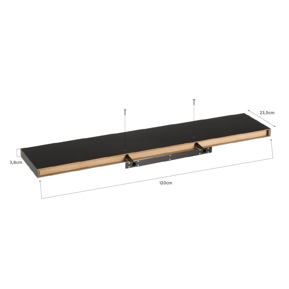 Estante de pared flotante negro de 120 cm