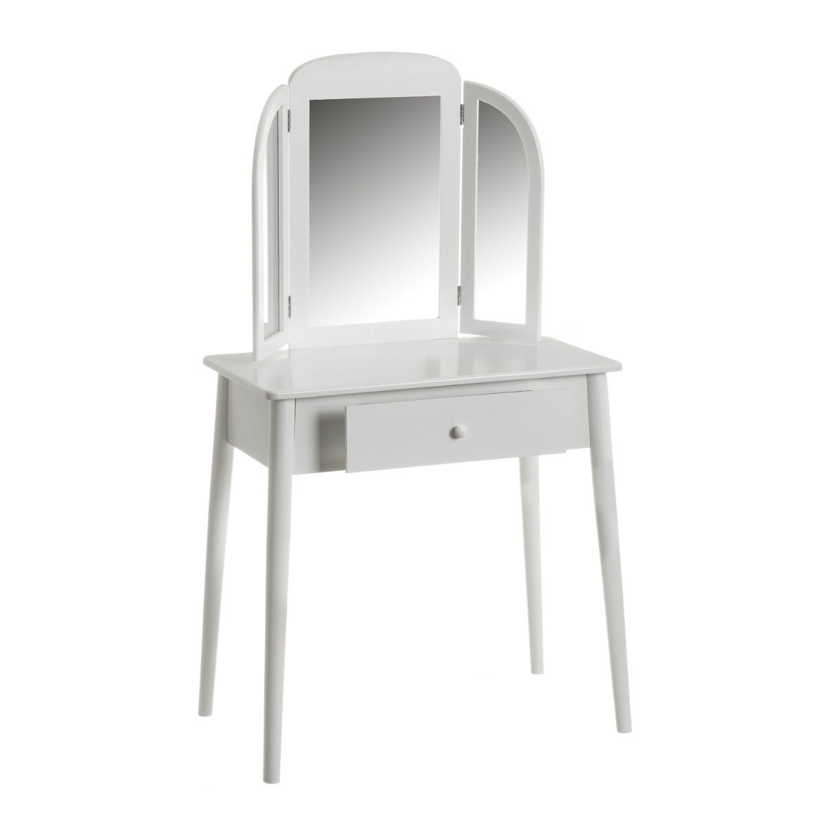 Tocador de madera de paulonia blanco con espejo y cajón