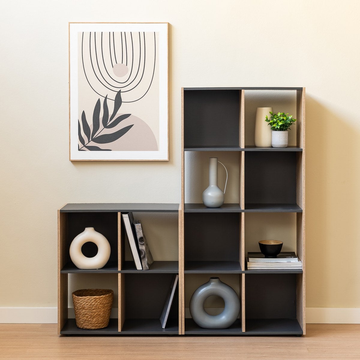 Estantería cubo gris y natural de 60x62 cm