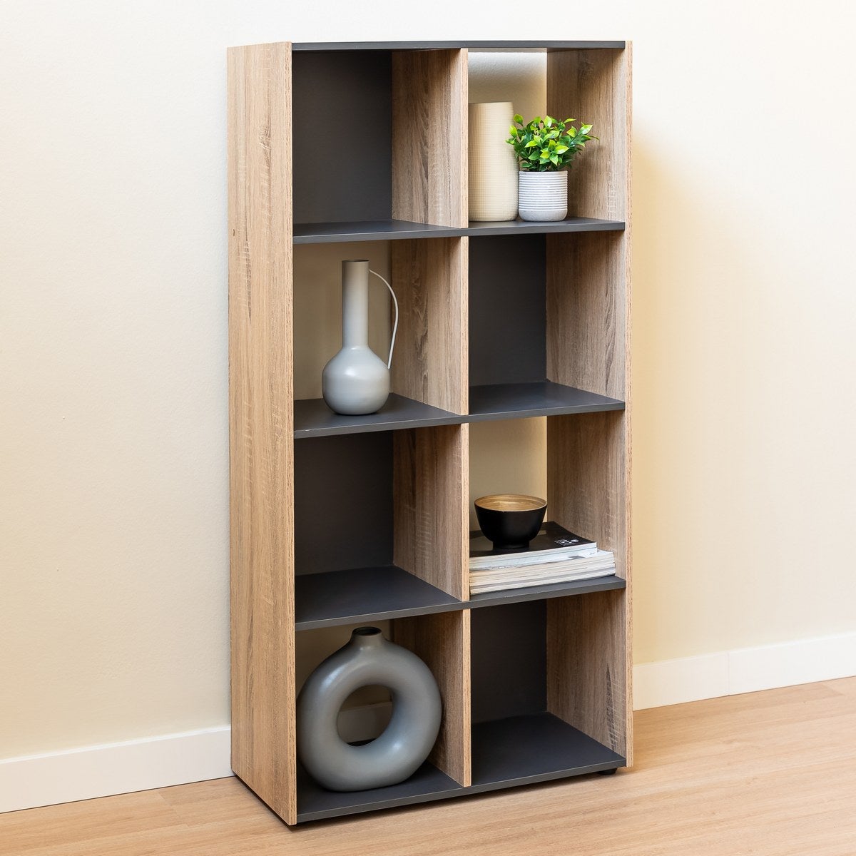 Estantería Cubo laminado gris y natural