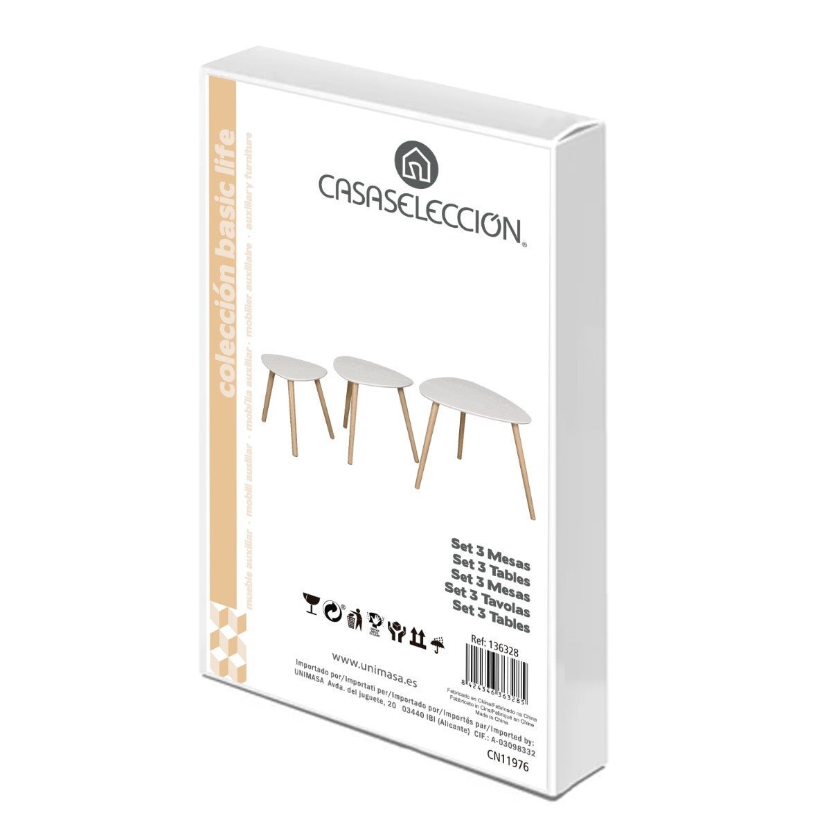 Set de 3 mesas nido blancas de madera