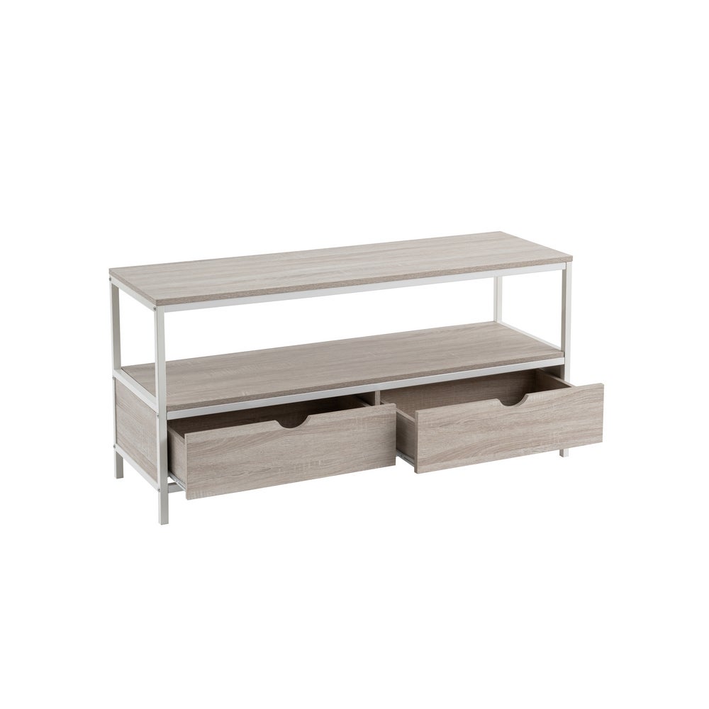 Mueble TV de madera y metal blanco con 2 cajones