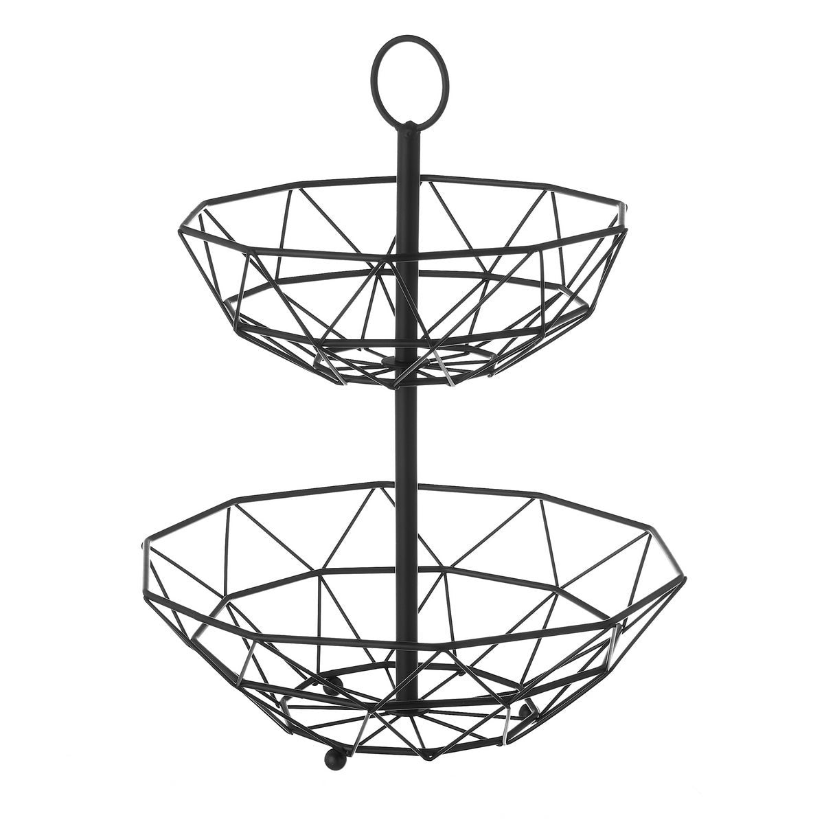 Frutero geométrico de 2 alturas negro de metal de Ø 29x38 cm -