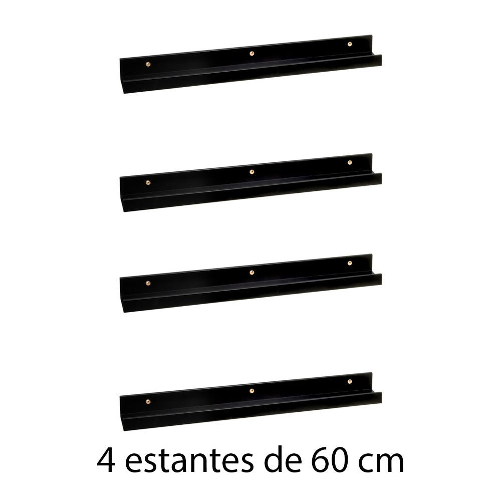 Set de 4 estantes de pared negros de 60 cm