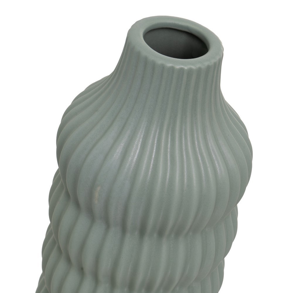 Set de 3 jarrones diseño acanalado de cerámica gris y beige