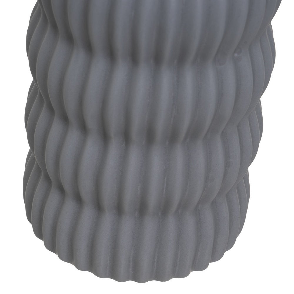 Set de 3 jarrones diseño acanalado de cerámica gris y beige