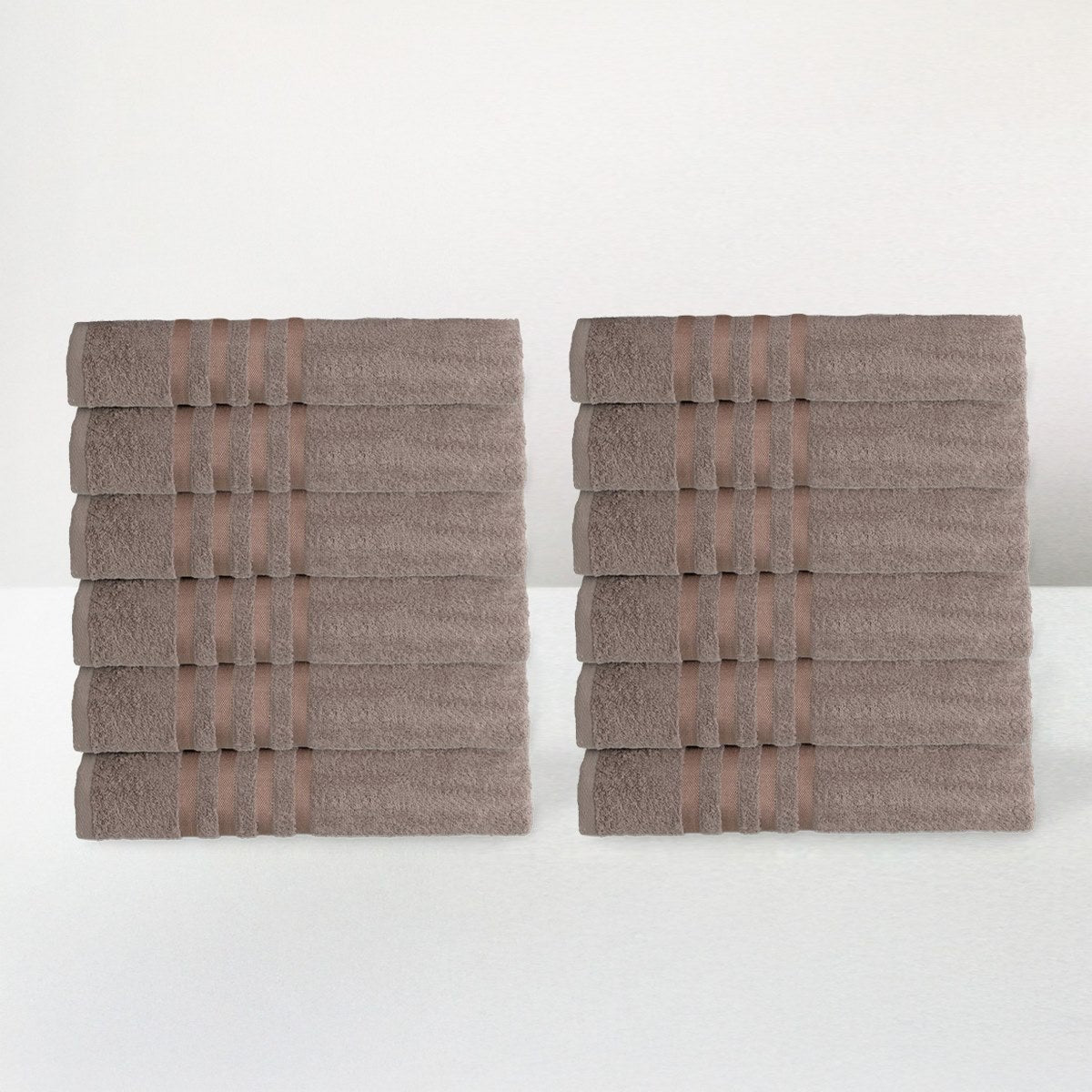 Set 12 Toallas Mano 100x50cm 100% Algodón 450g Marrón