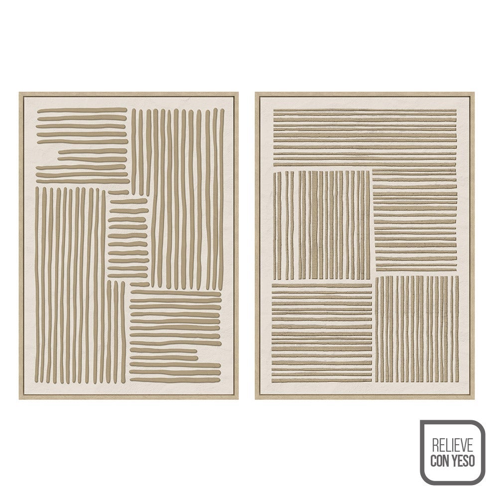 Set 2 cuadros abstractos decorativos beige