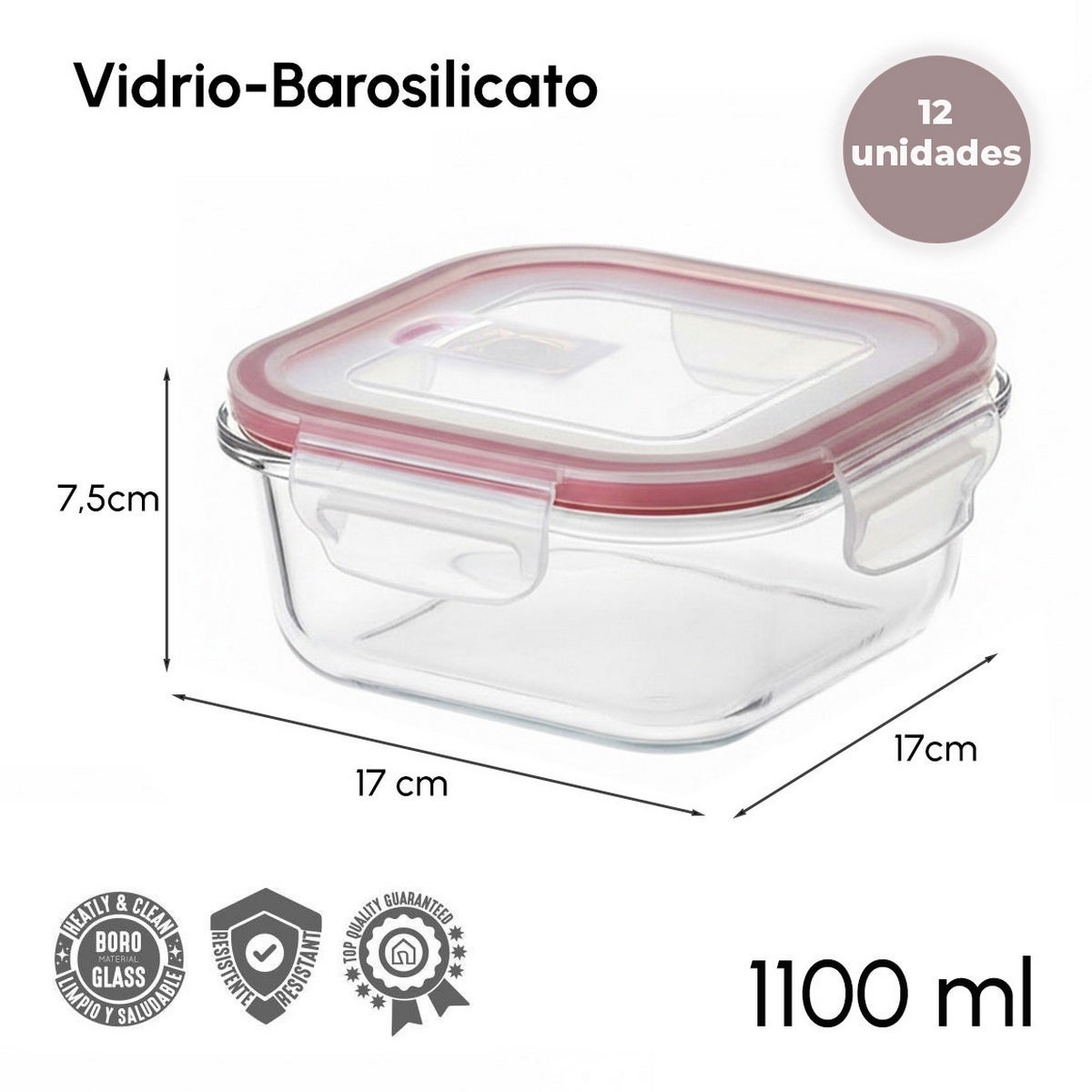 Set 12 Tapers de Cristal de Borosilicato Transparente con Válvula de 1100 ml