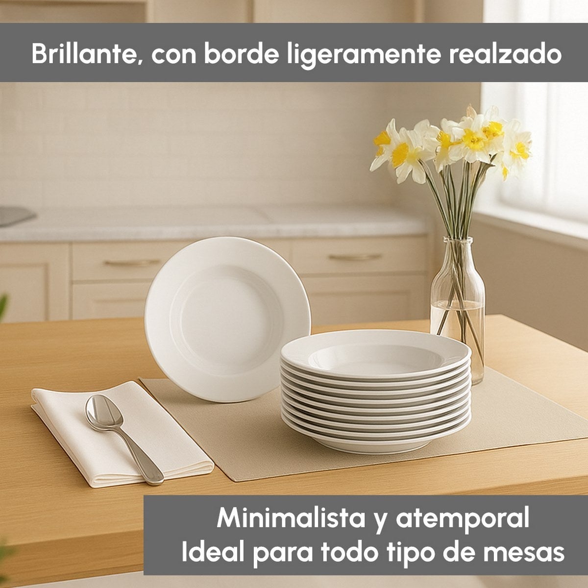 Set de 12 platos hondos blancos de porcelana de Ø 21 cm