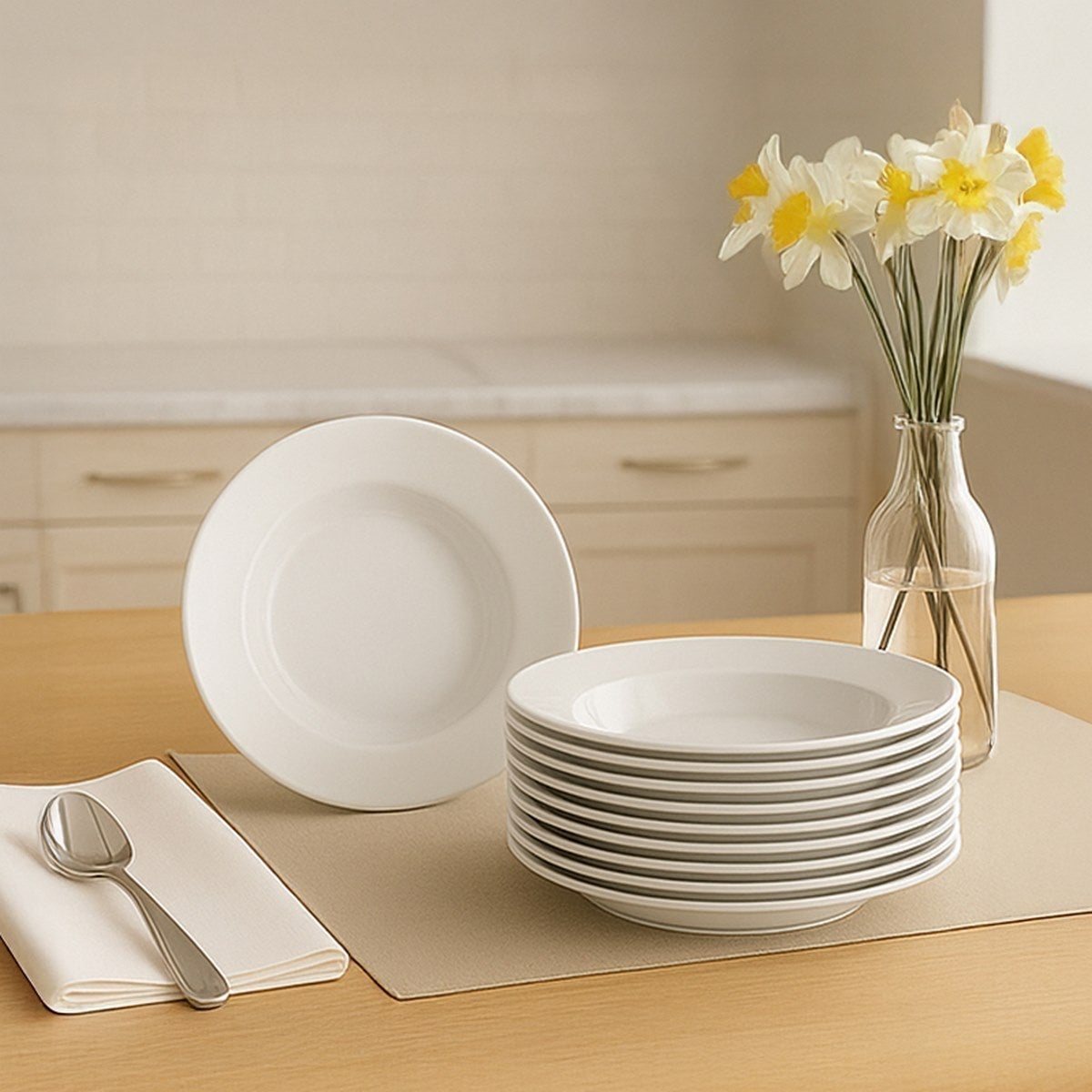 Set de 12 platos hondos blancos de porcelana de Ø 21 cm