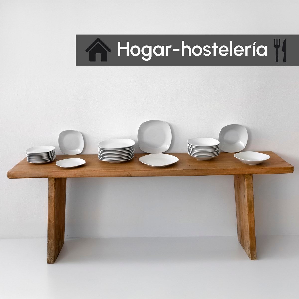 Set de 12 platos llanos cuadrados blancos de porcelana de Ø 27 cm