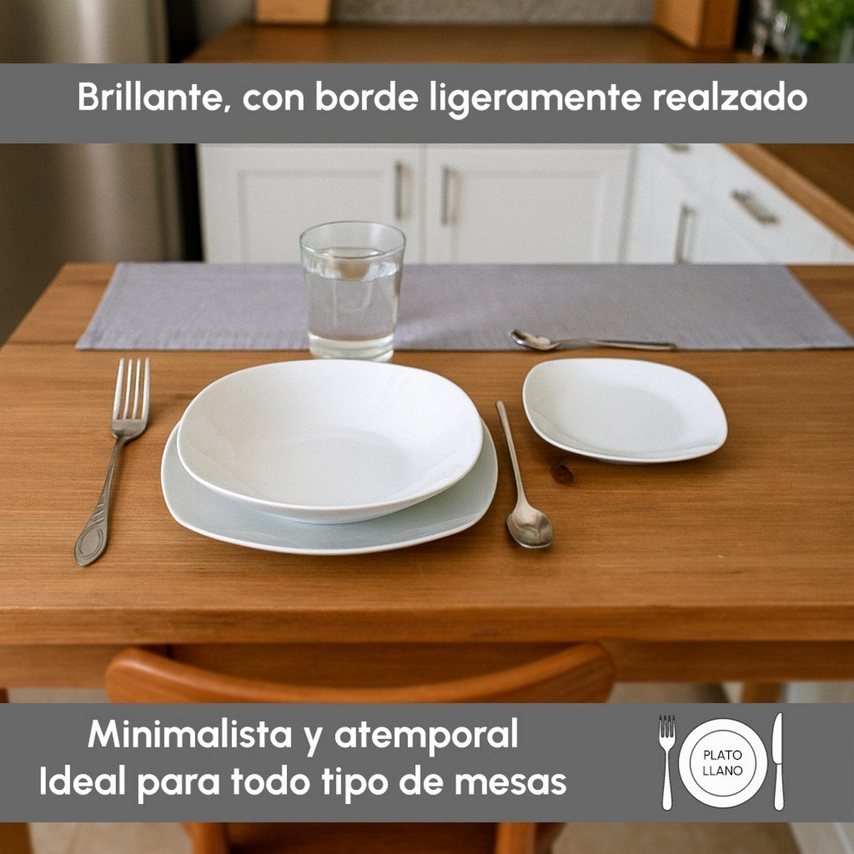 Set de 12 platos llanos cuadrados blancos de porcelana de Ø 27 cm