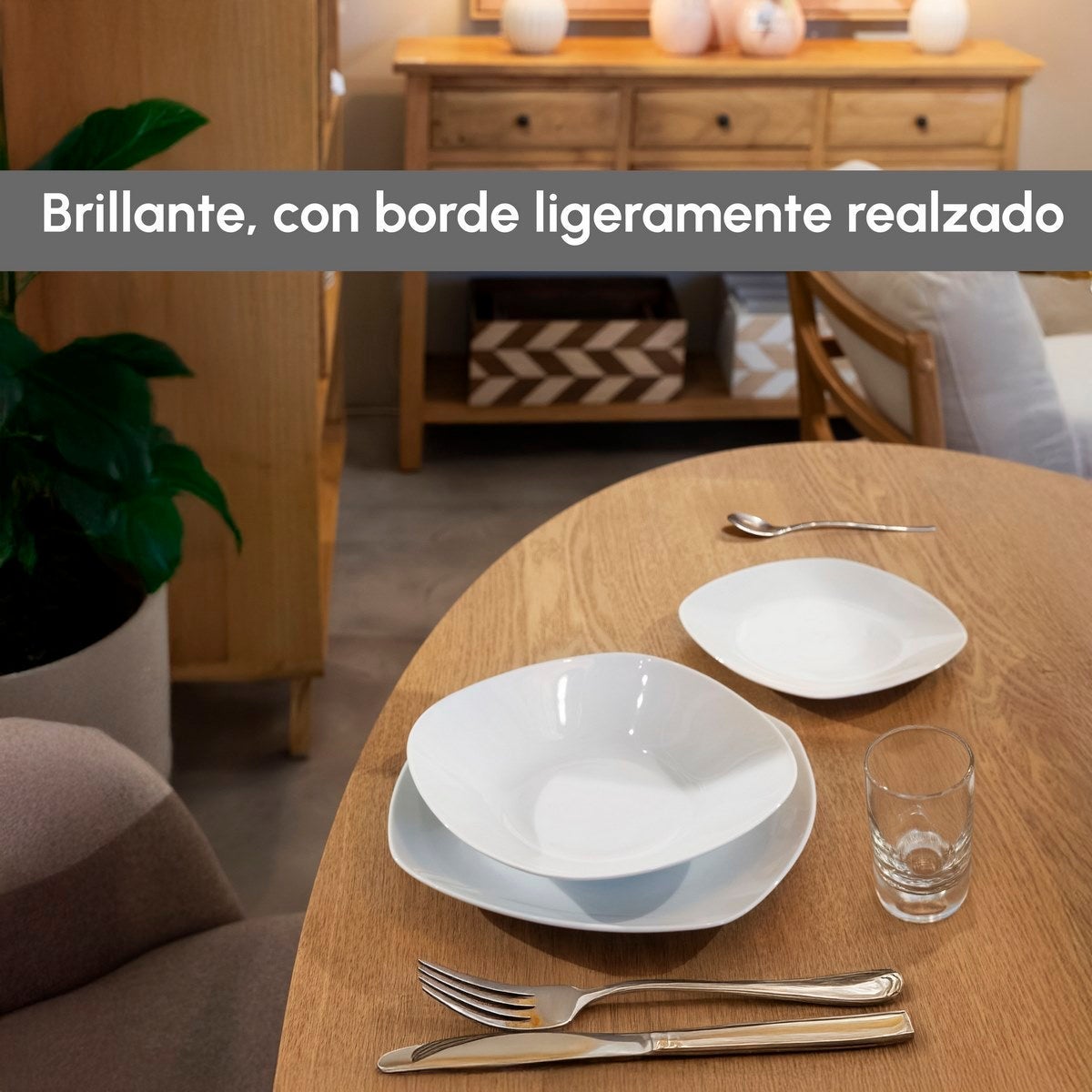Set de 12 platos llanos cuadrados blancos de porcelana de Ø 27 cm