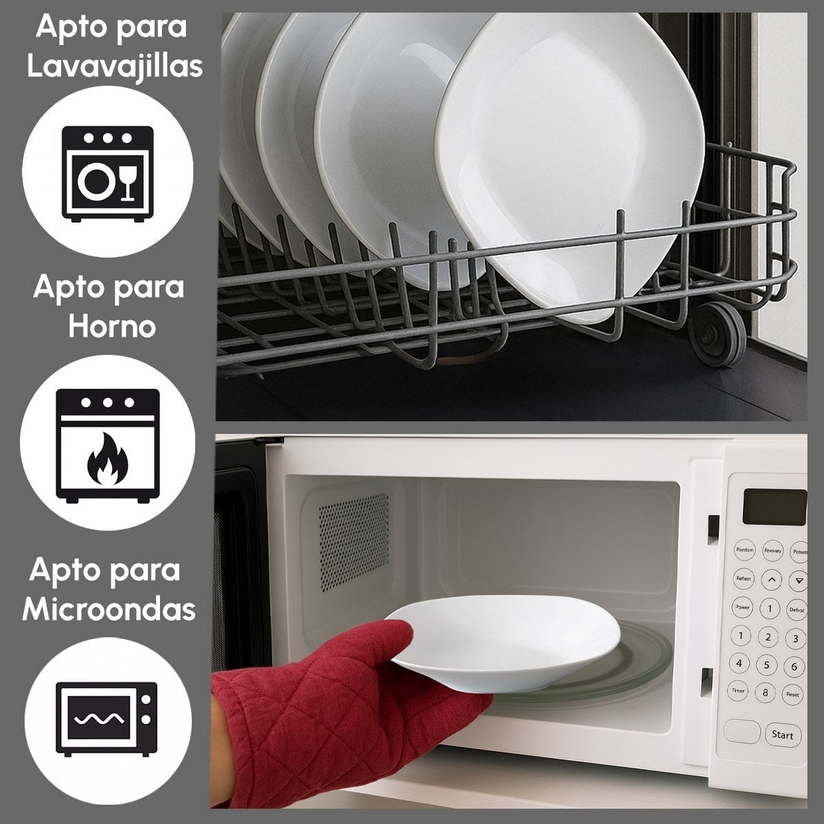 Set de 12 platos hondos cuadrados blancos de porcelana de Ø 23 cm