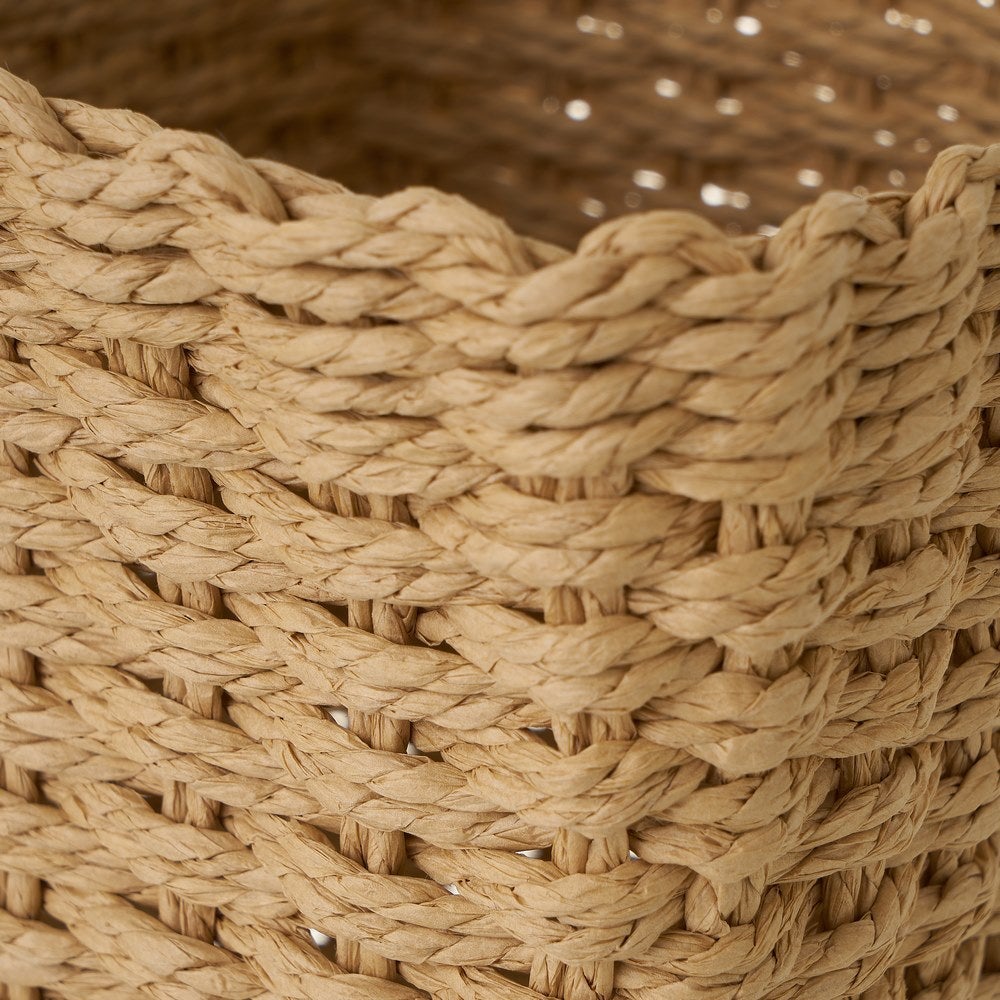 Set de 3 cestas redondas de papel trenzado beige