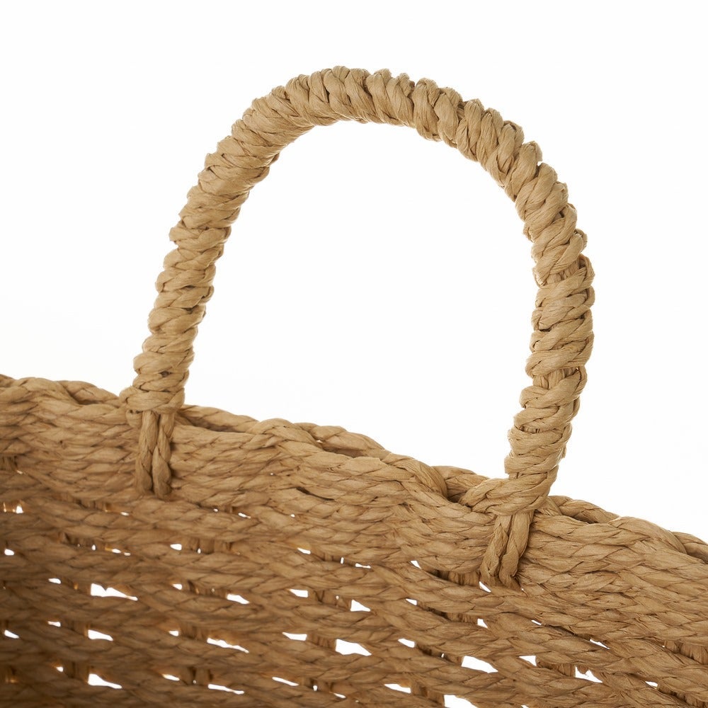 Set de 3 cestas redondas de papel trenzado beige