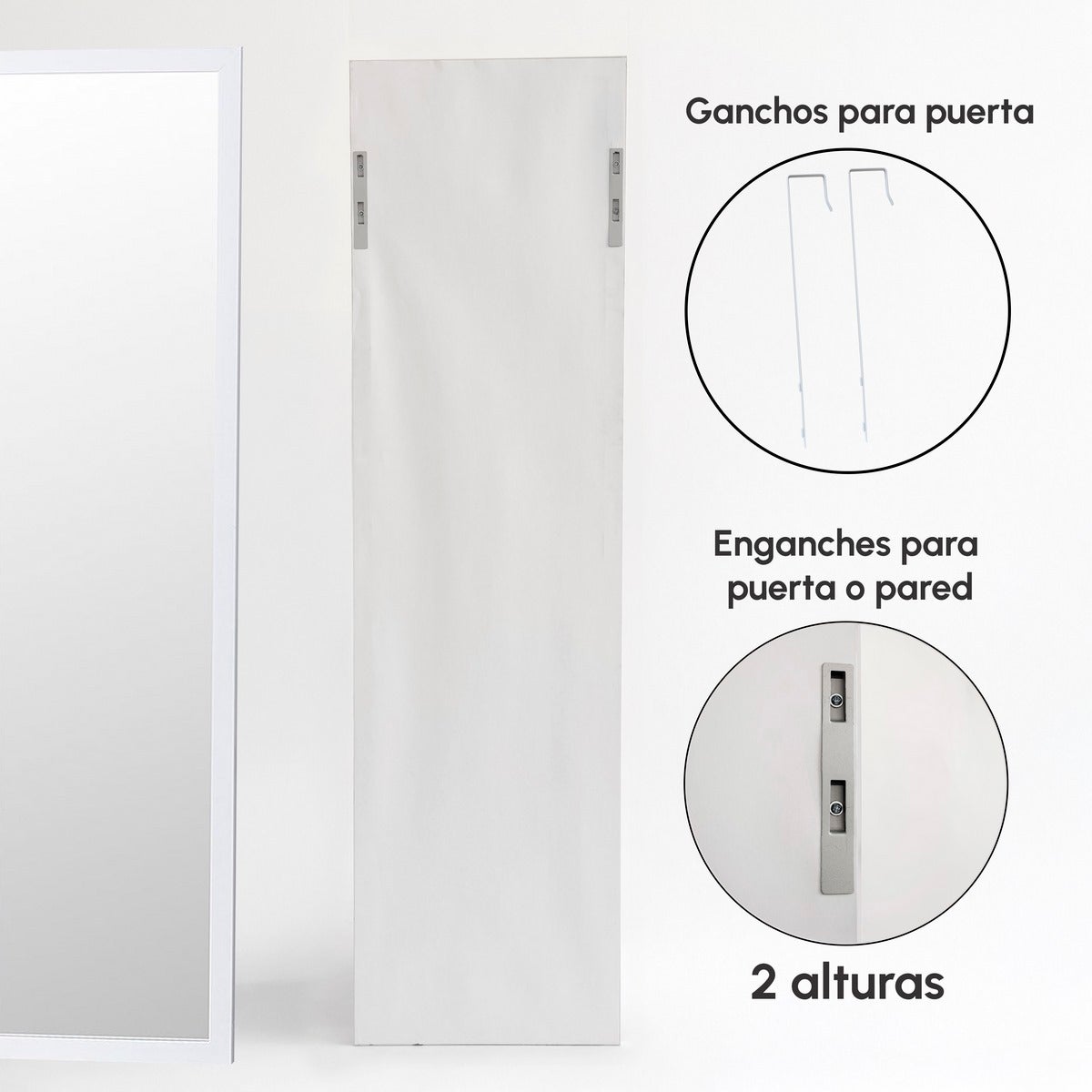 Espejo de puerta blanco de 35x125 cm