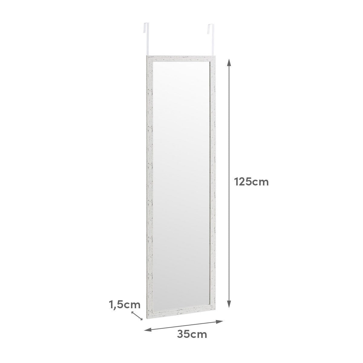 Espejo blanco decapé para puerta de 35x125 cm