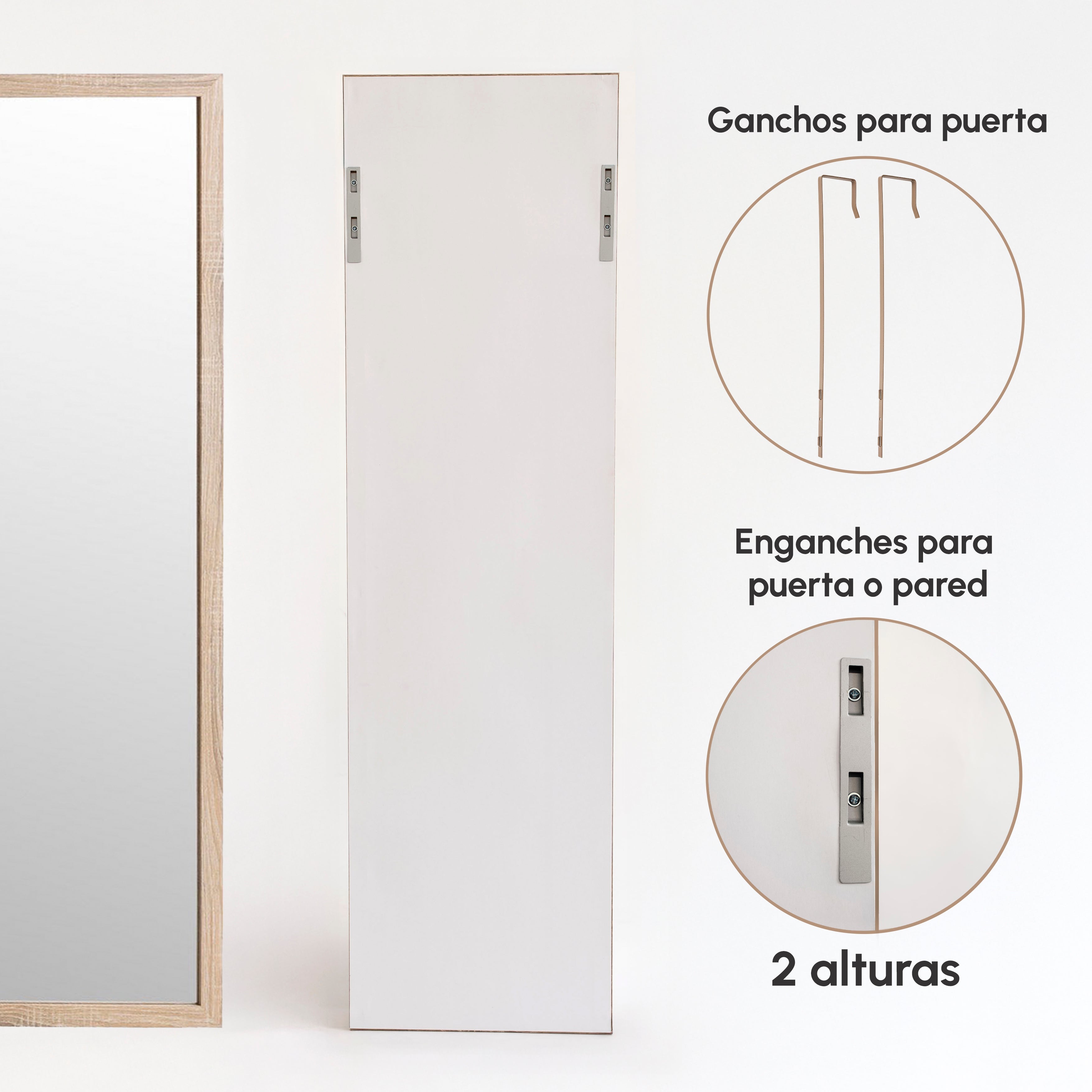 Espejo de puerta natural de madera de 35x125 cm