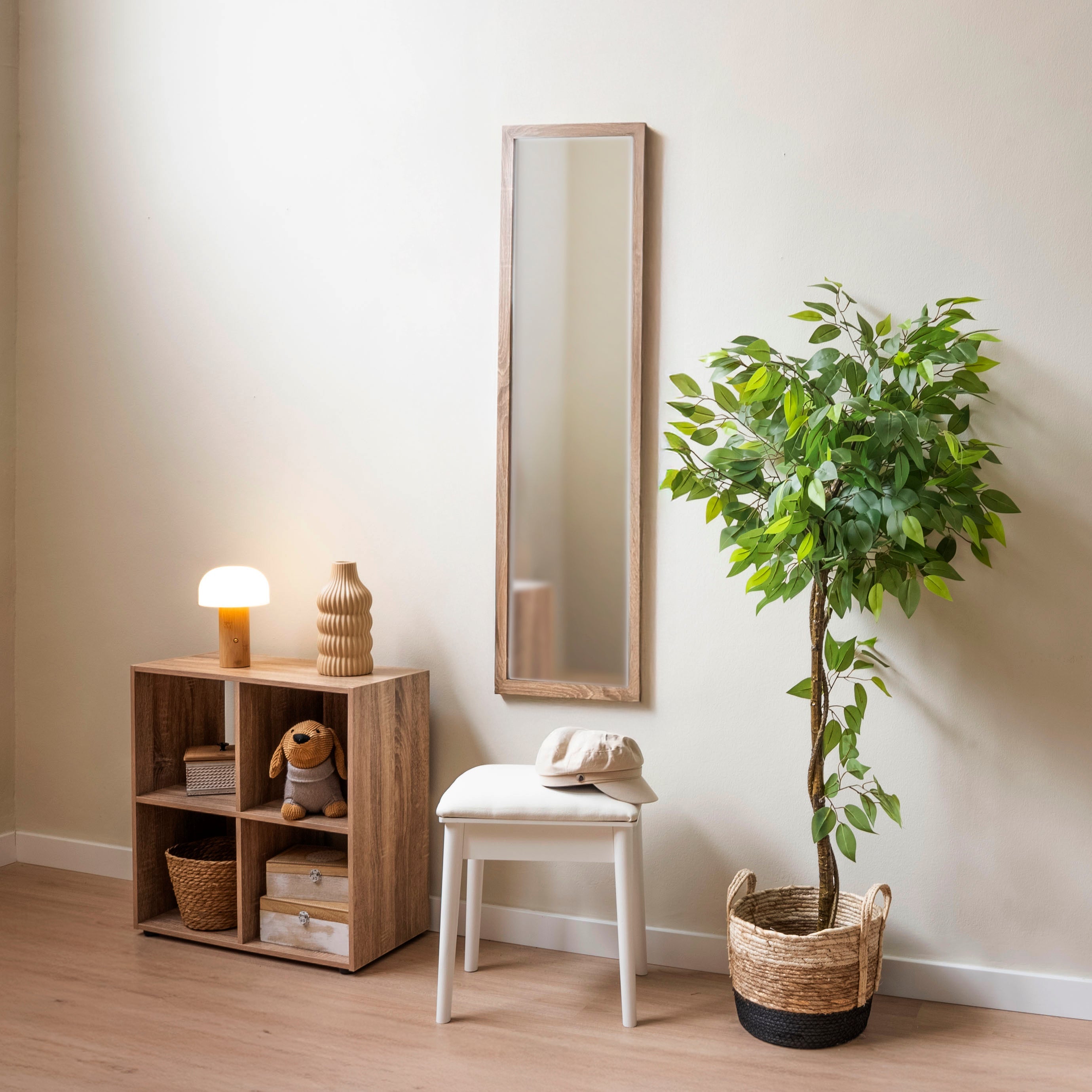 Espejo de puerta natural de madera de 35x125 cm