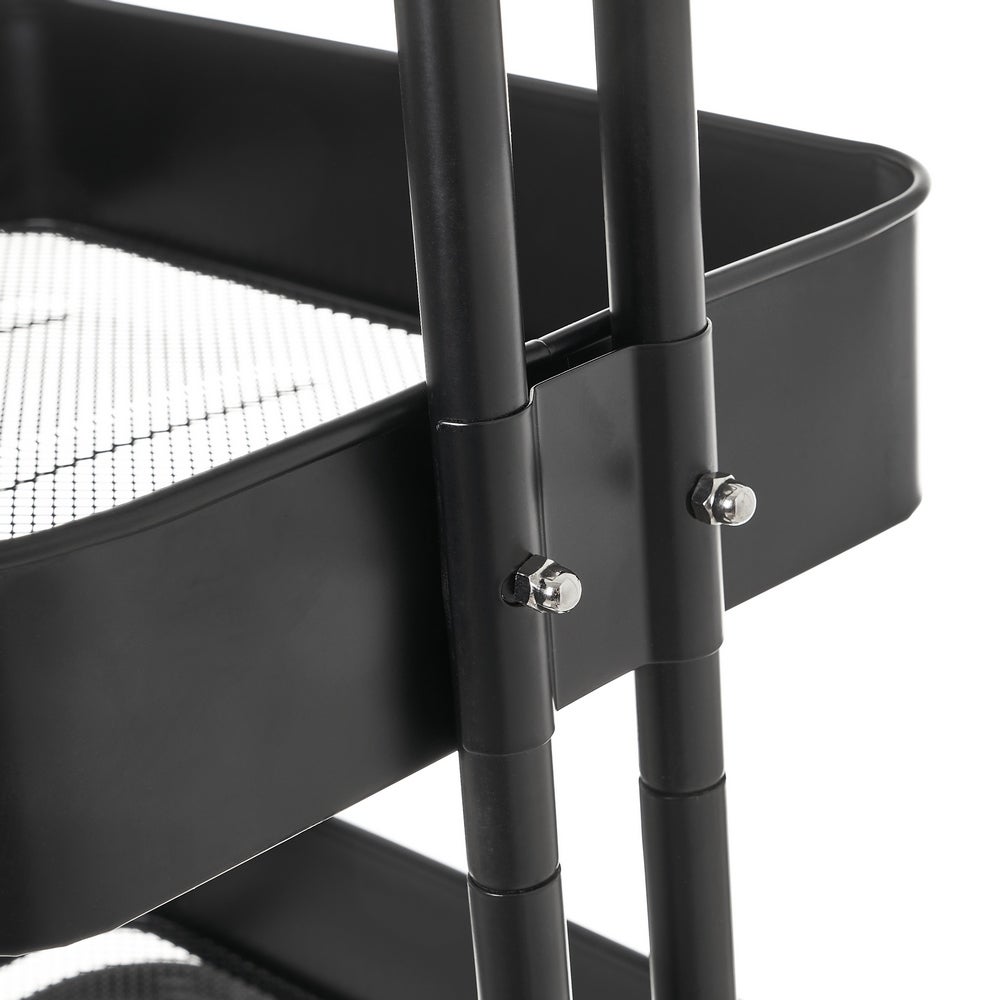 Carro multiusos negro de metal con 3 cestas y ruedas con freno