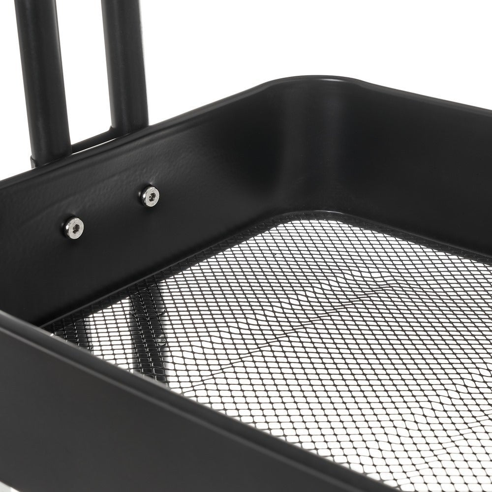 Carro multiusos negro de metal con 3 cestas y ruedas con freno