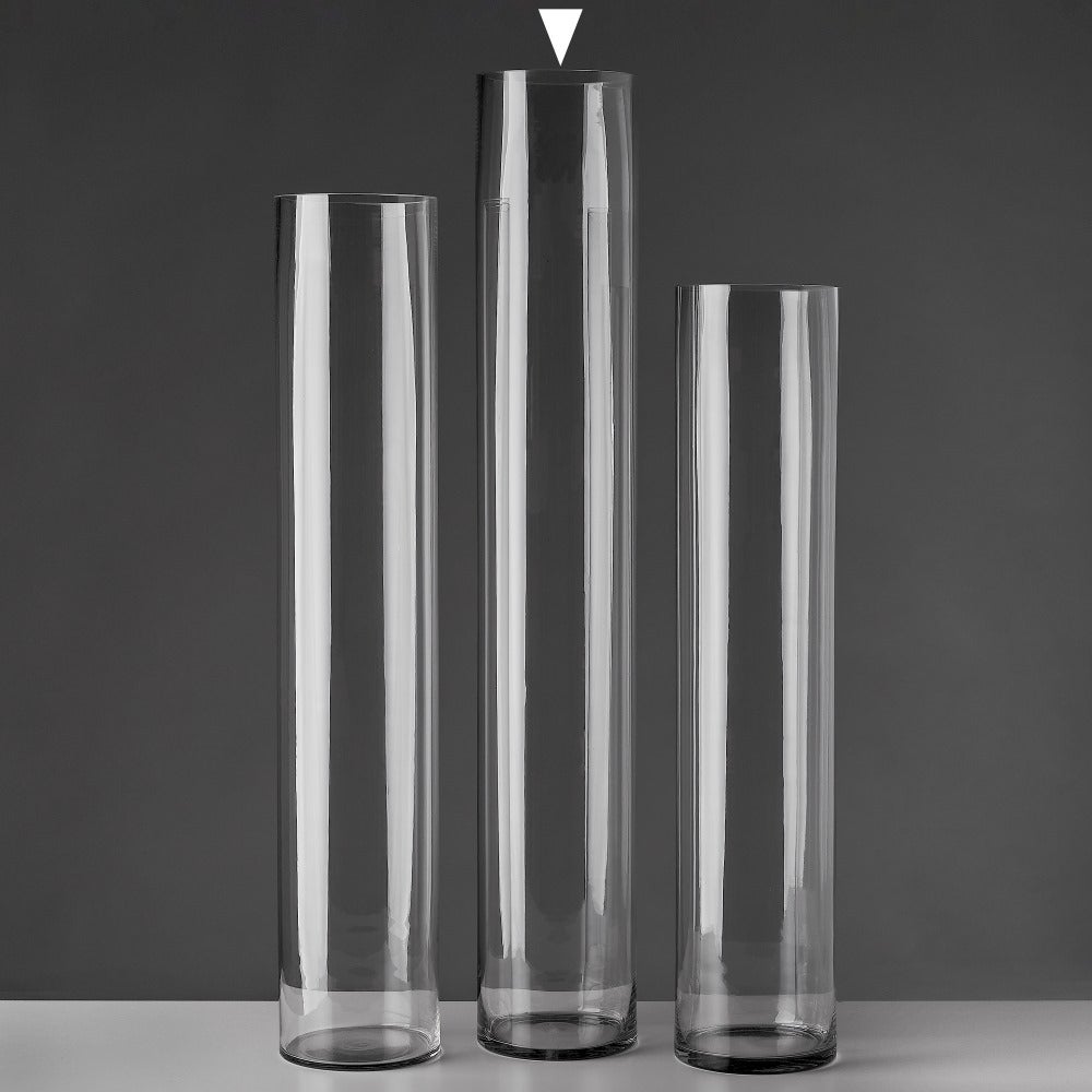 Jarrón de cristal transparente cilíndrico