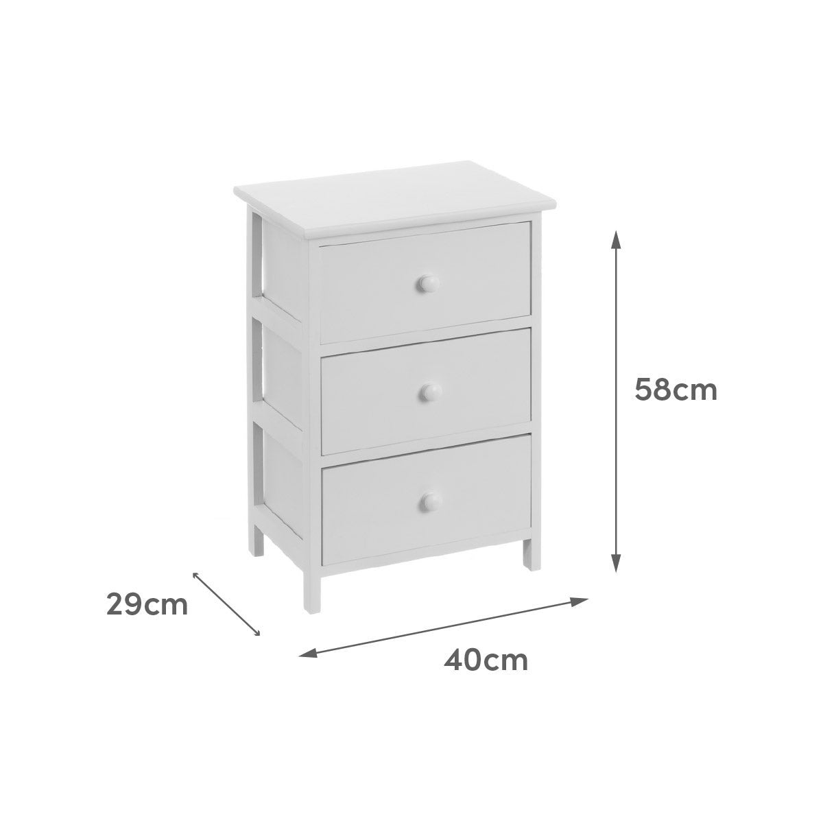 Mesita de noche 3 cajones blanco.