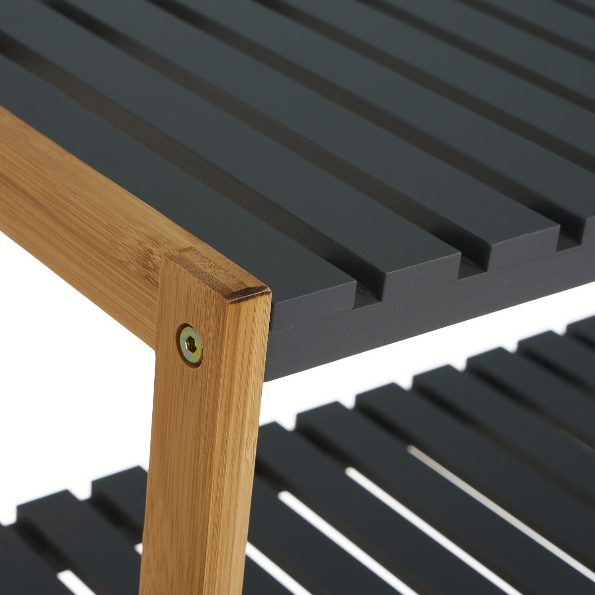Estantería zapatero de bambú natural con 3 estantes laminados grises de 70x26x59 cm