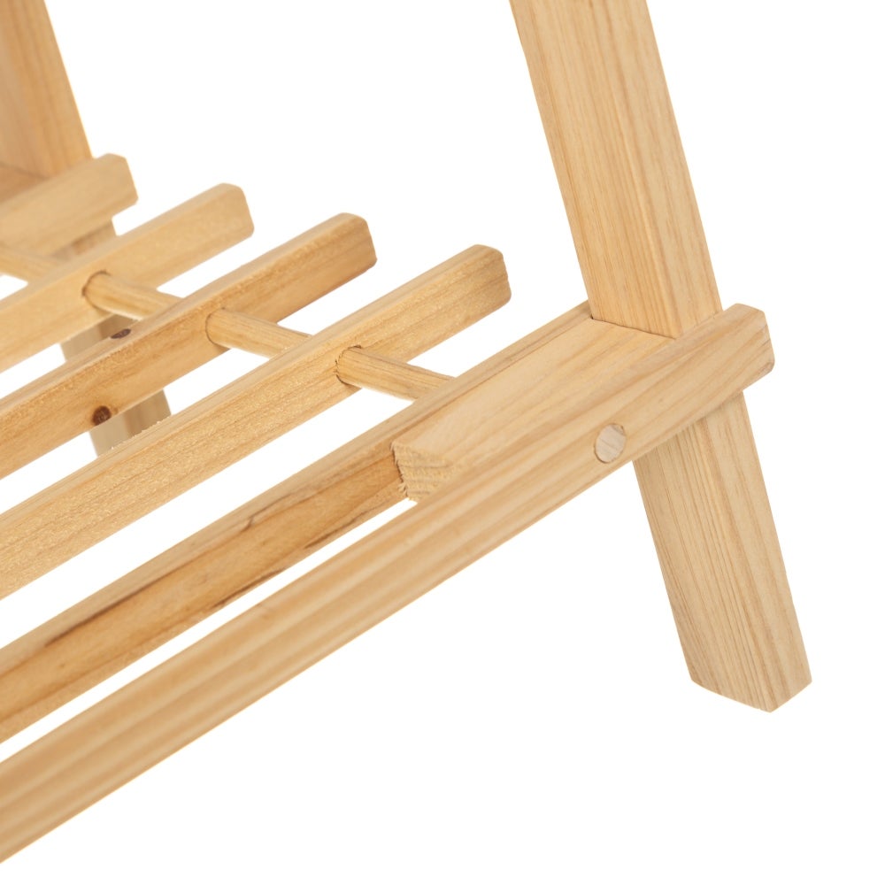 Zapatero de madera de abeto natural claro con 2 estantes