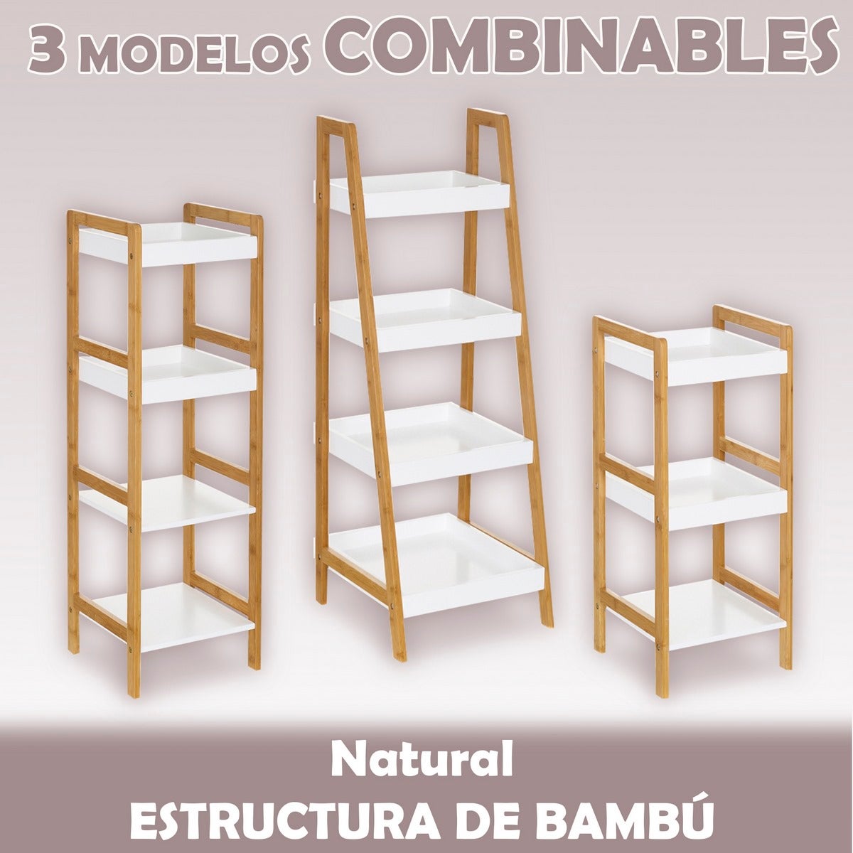 Estantería de bambú blanco y natural