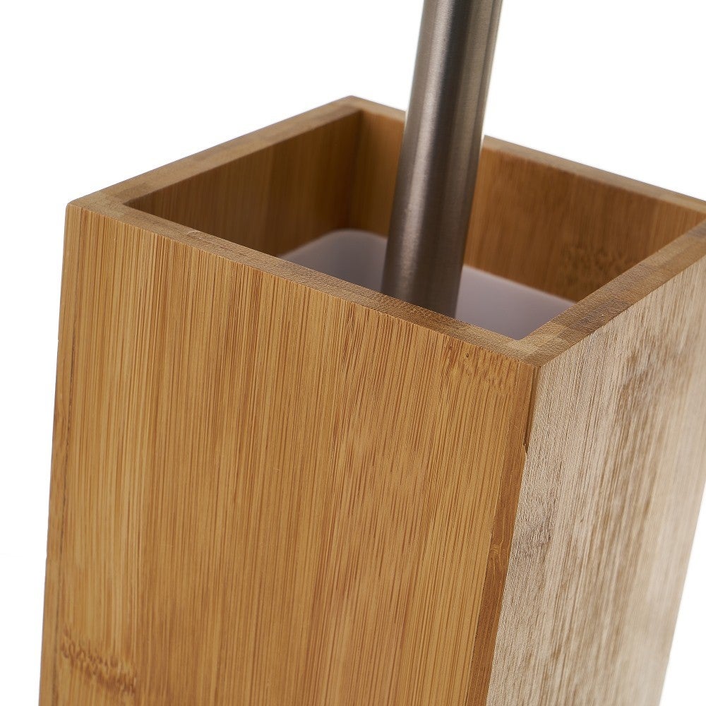 Escobillero cuadrado de bambú natural y acero inoxidable