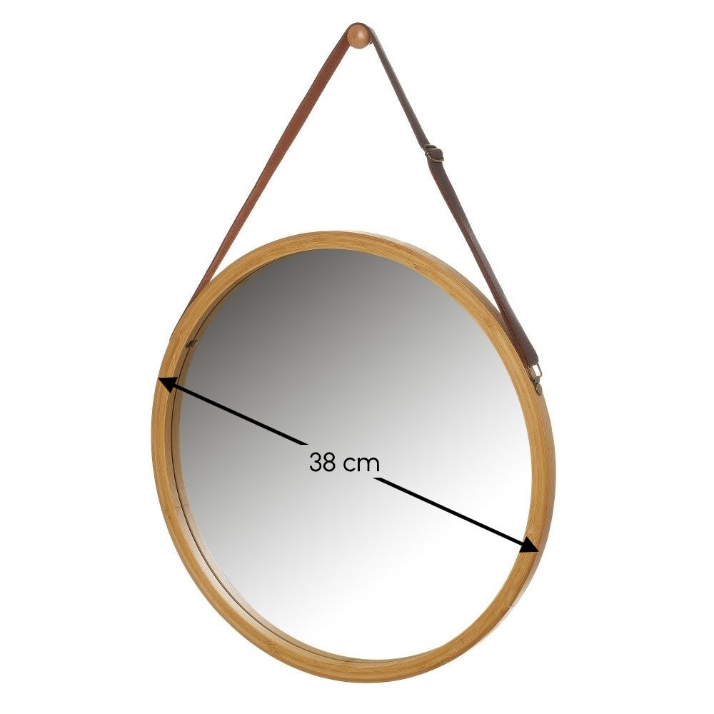 Espejo con correa redondo de bambú natural