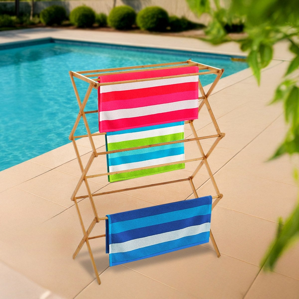 Toallero tendedero plegable de madera de bambú natural