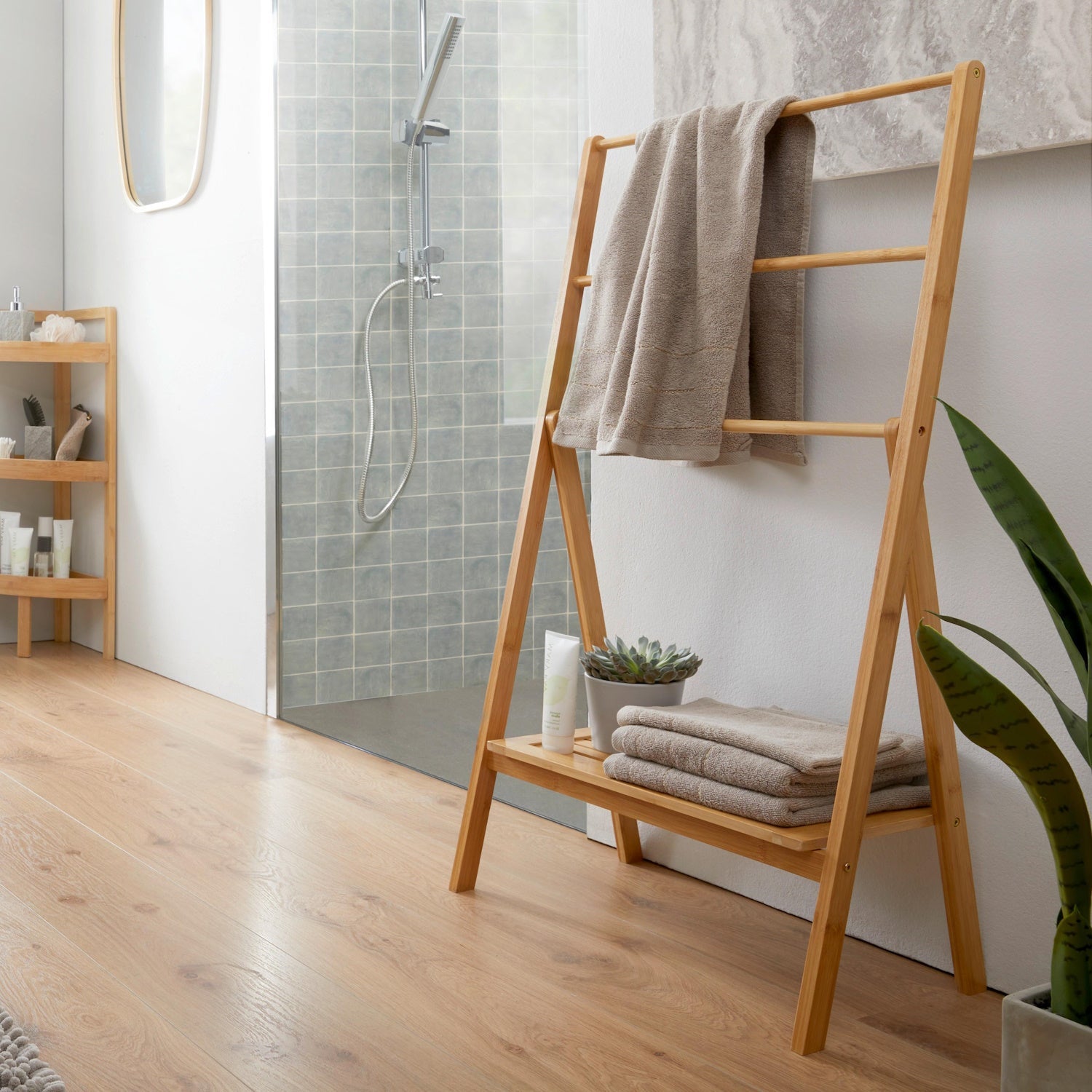 Toallero de 1 estante de bambú natural