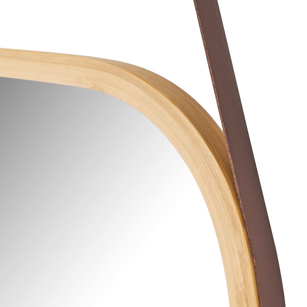 Espejo ovalado con correa de piel de bambú natural de 43x77 cm
