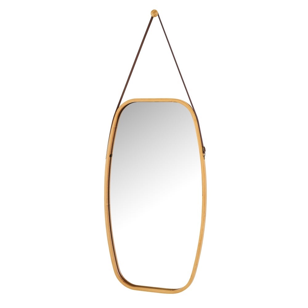 Espejo ovalado con correa de piel de bambú natural de 43x77 cm