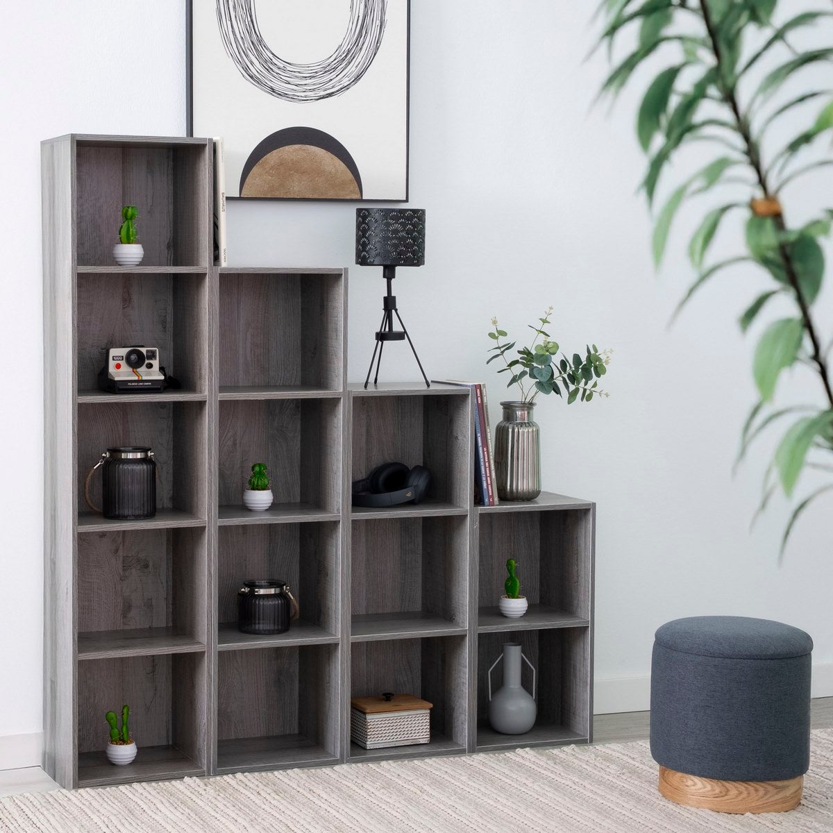 Estantería cubo con 2 estantes gris