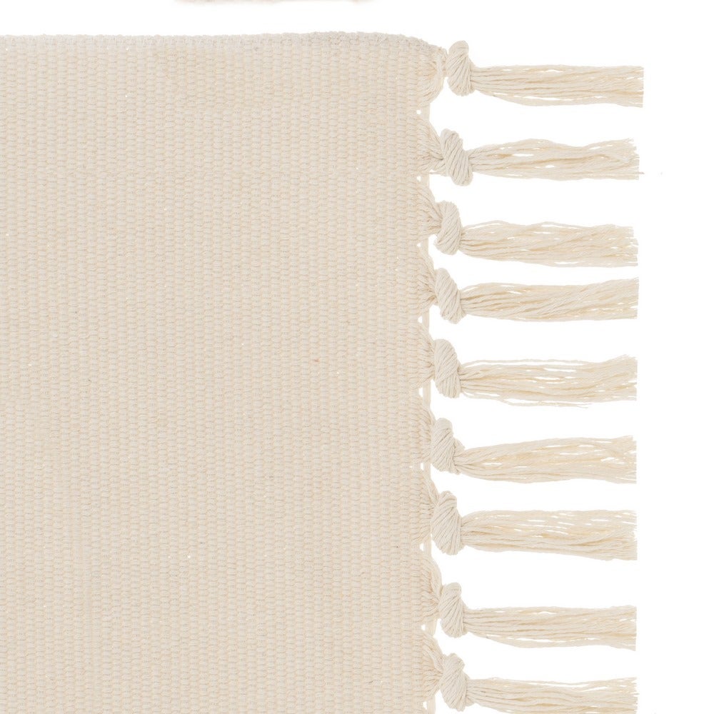 Alfombra flecos de rombos beige de algodón natural y poliéster de 50x80 cm