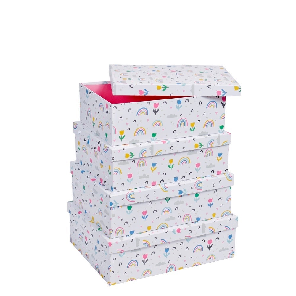 Set de 15 cajas de cartón blancas  decoradas