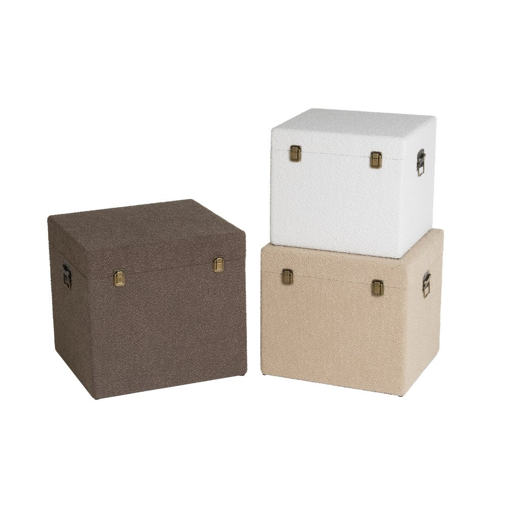 Set de 3 baúles tapizados en color marrón y blanco