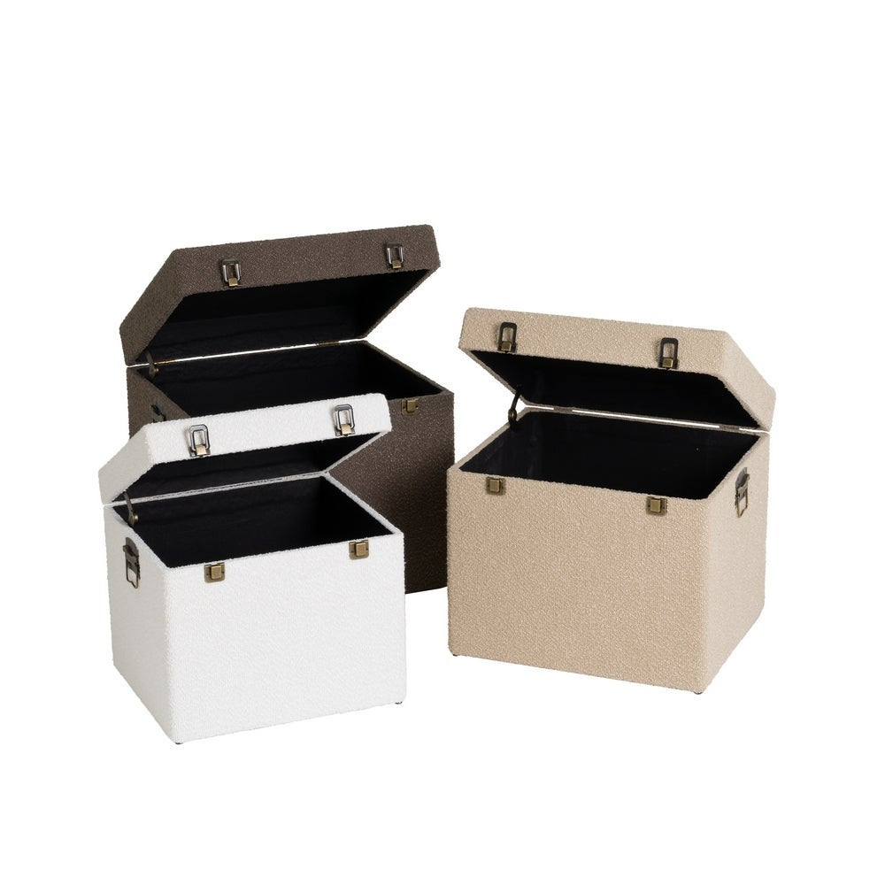 Set de 3 baúles tapizados en color marrón y blanco